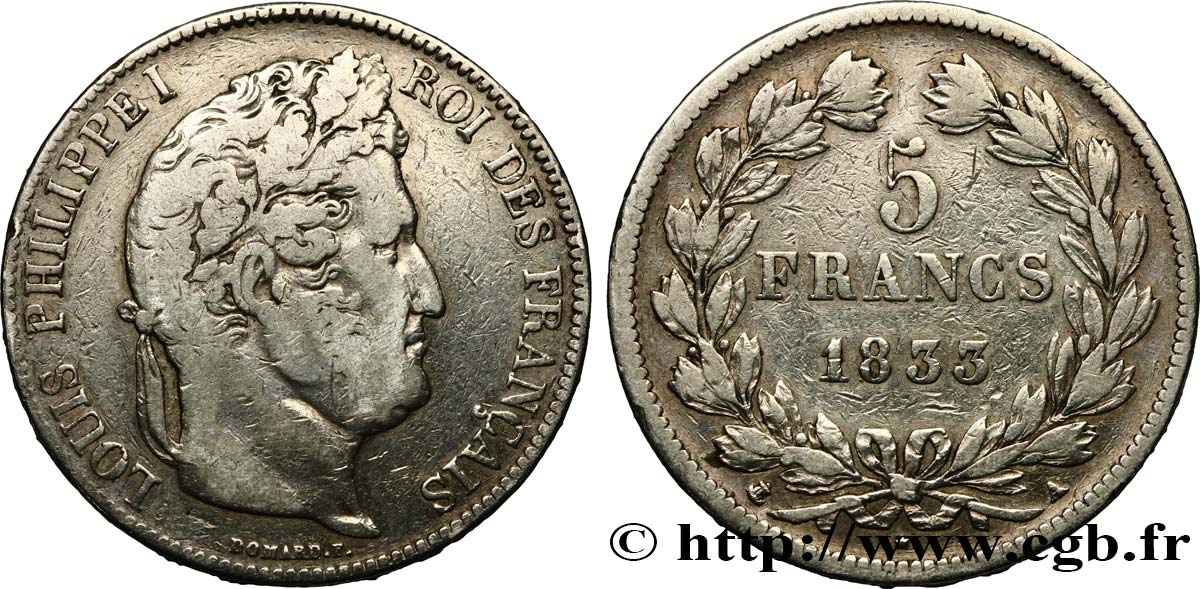 5 francs IIe type Domard 1833 Paris F.324/14 TB 