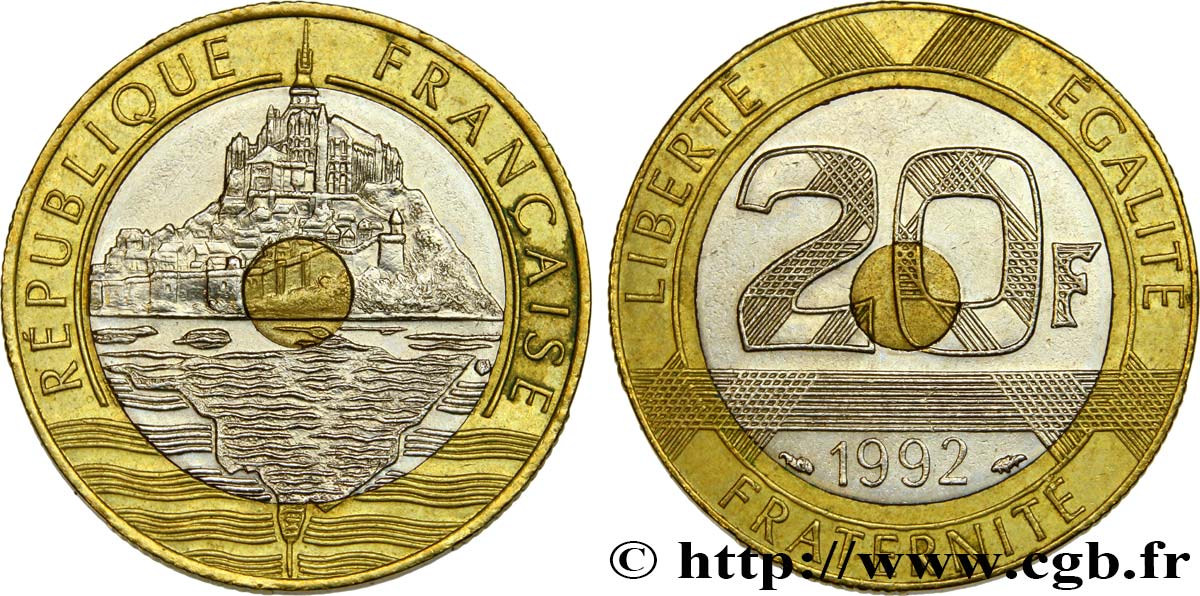 20 francs Mont Saint-Michel, 5 cannelures, \ / ouvert 1992 Pessac F.403/3 SS52 