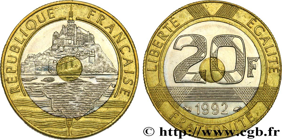 20 francs Mont Saint-Michel, 5 cannelures, \ / ouvert 1992 Pessac F.403/3 SUP60 