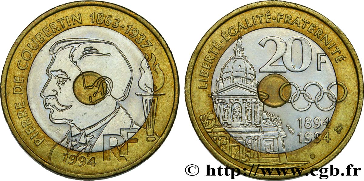 20 francs Pierre de Coubertin 1994 Pessac F.405/2 VZ58 