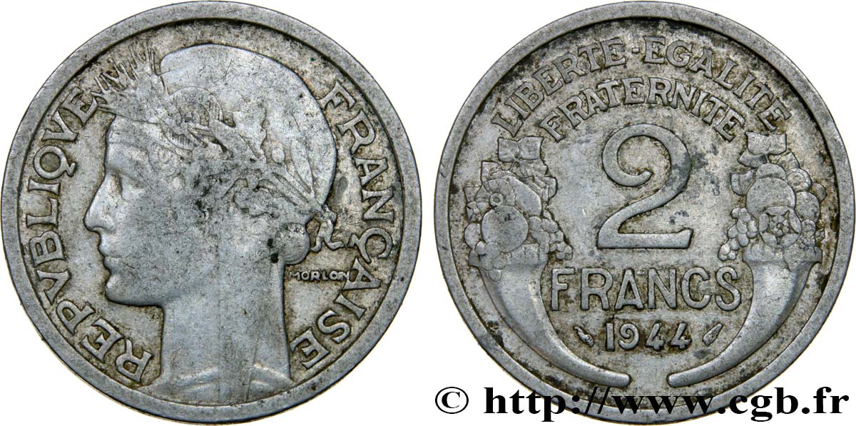 2 francs Morlon, aluminium 1944  F.269/4 VF25 