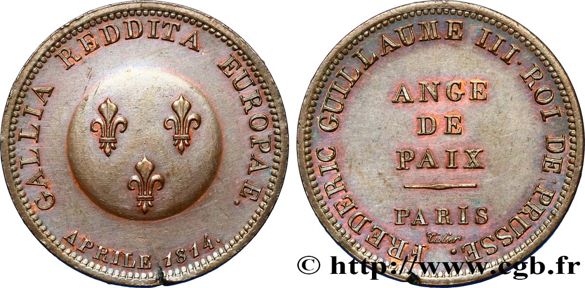 Ange de Paix, module de 2 francs pour Frédéric-Guillaume de Prusse 1814 Paris VG.2358  AU 