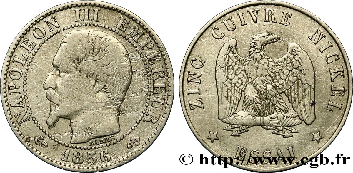 Essai au module de cinq centimes Napoléon III, tête nue 1856  VG.3480  BC 