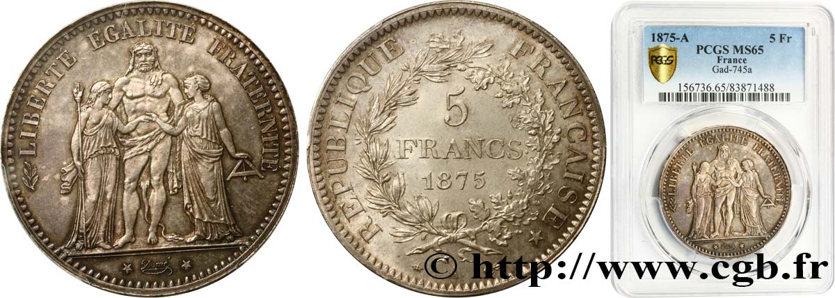 5 francs Hercule 1875 Paris F.334/14 MS65 PCGS