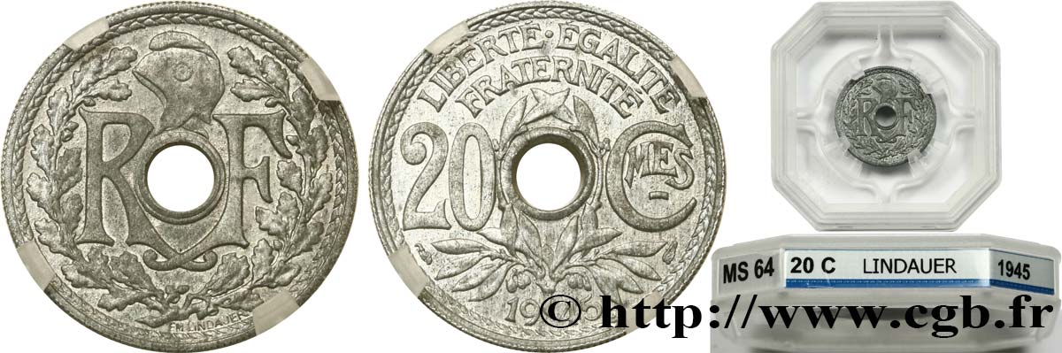 20 centimes Lindauer Zinc 1945  F.155/2 fST64 GENI