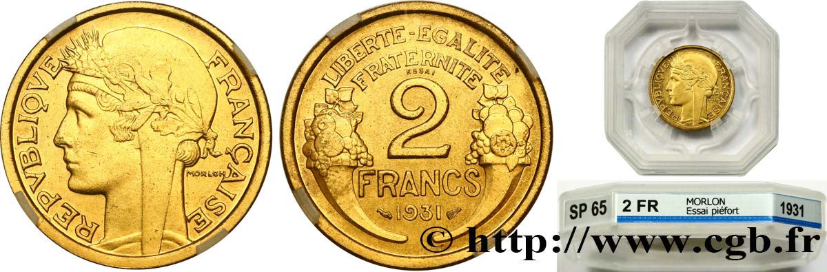 Essai-piéfort de 2 francs Morlon 1931 Paris GEM.113 EP ST65 GENI