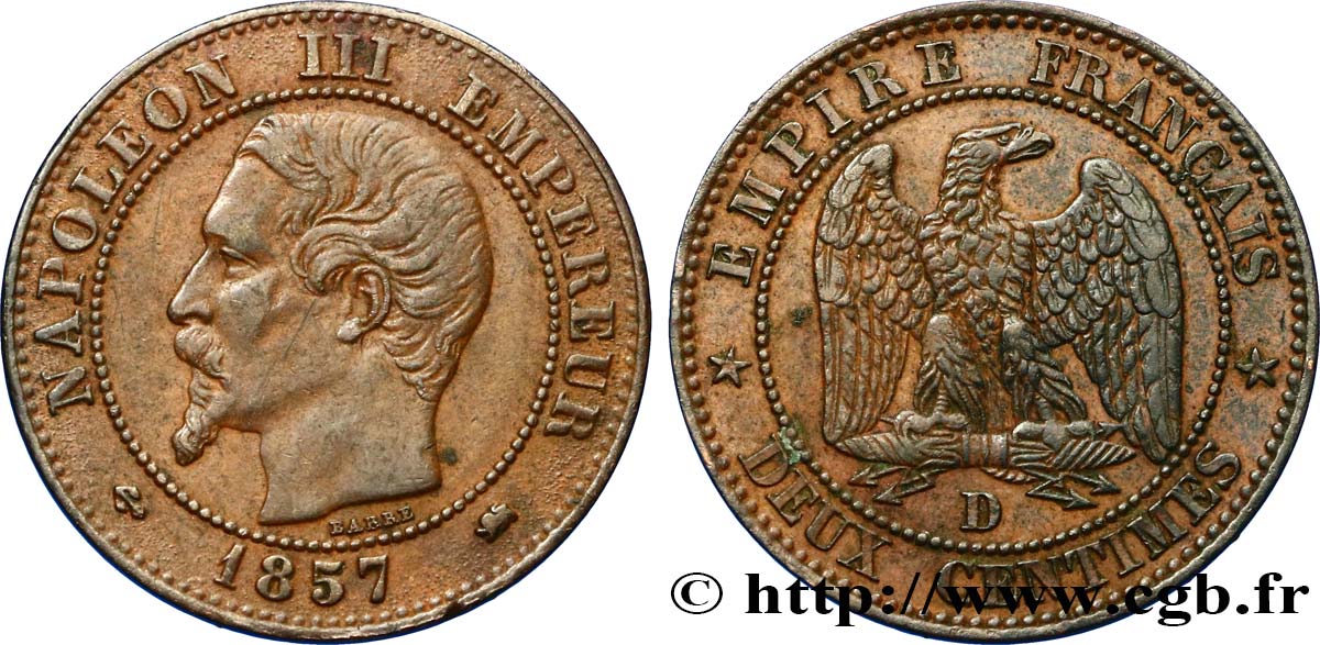 Deux centimes Napoléon III, tête nue 1857 Lyon F.107/47 BB48 