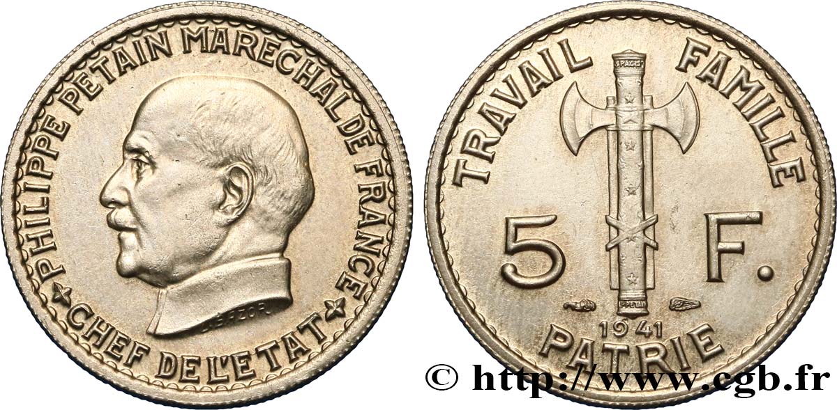 5 francs Pétain 1941  F.338/2 EBC58 
