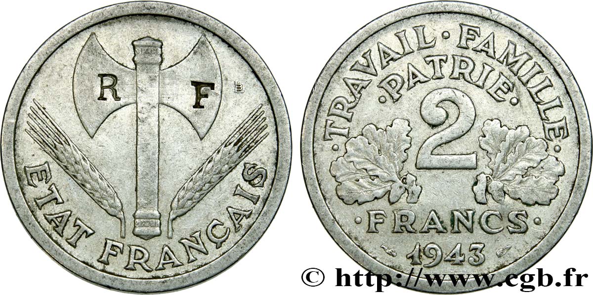 2 francs Francisque 1943  F.270/2 XF 