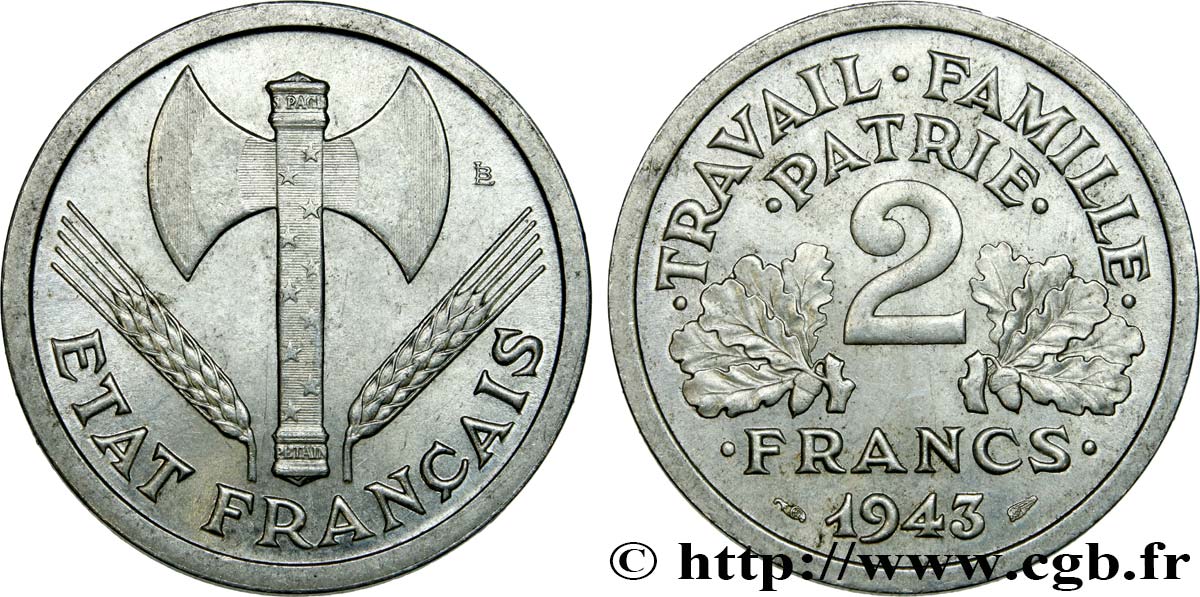 2 francs Francisque 1943  F.270/2 AU55 