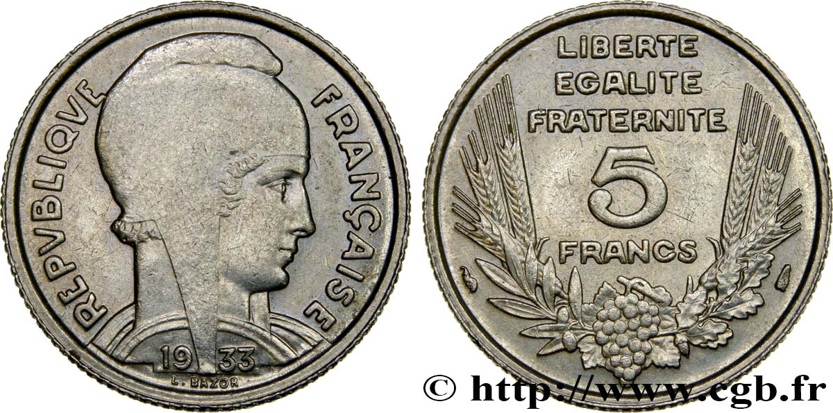 5 francs Bazor 1933  F.335/2 MBC54 