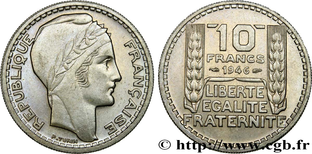 10 francs Turin, grosse tête, rameaux courts 1946  F.361A/2 SUP62 