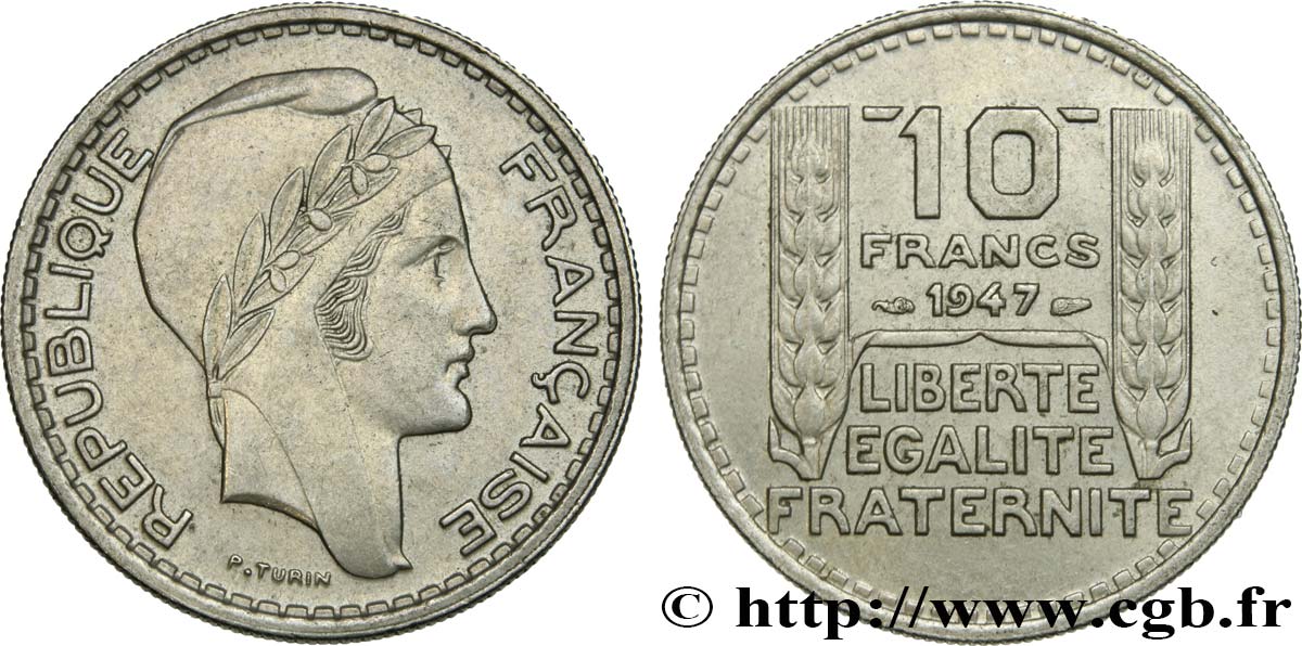 10 francs Turin, petite tête 1947  F.362/1 AU58 