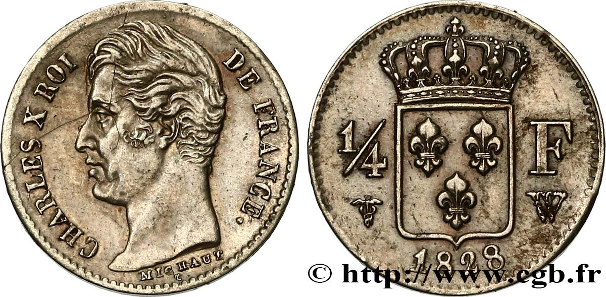 1/4 franc Charles X 1828 Lille F.164/28 fVZ 