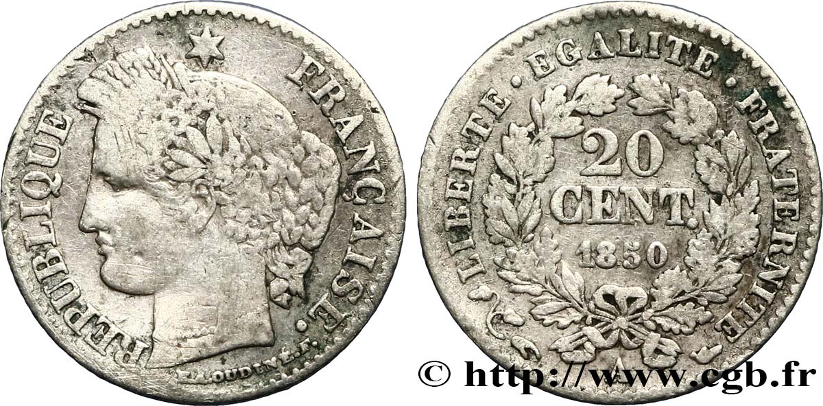 20 centimes Cérès, IIe République 1850 Paris F.146/2 BC20 