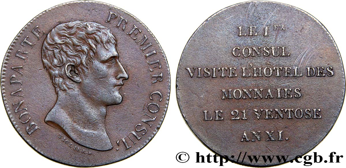 Monnaie de visite, module de 5 francs, pour la visite de Bonaparte à l’hôtel des Monnaies de Paris 1803 Paris VG.1203  MBC 