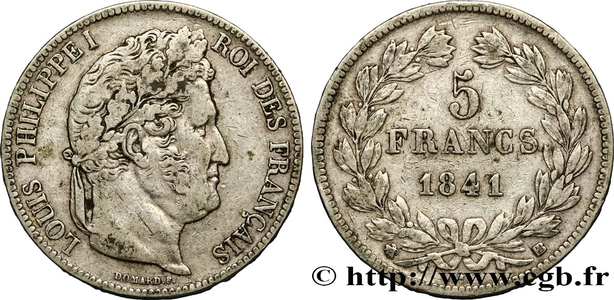 5 francs, IIe type Domard 1841 Strasbourg F.324/92 TB35 