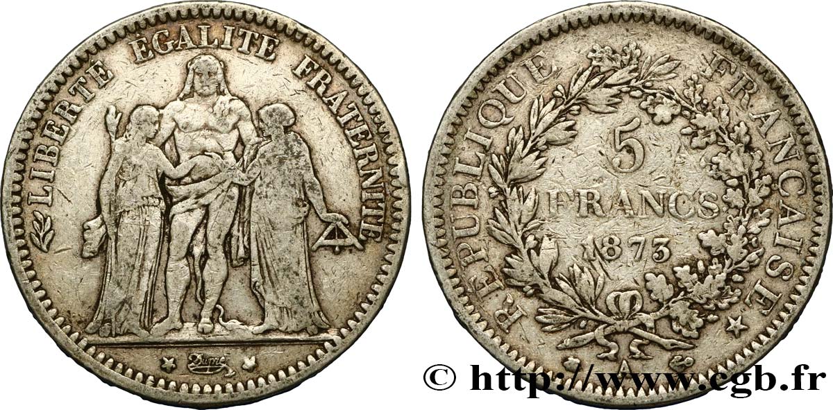 5 francs Hercule 1873 Paris F.334/9 TB18 