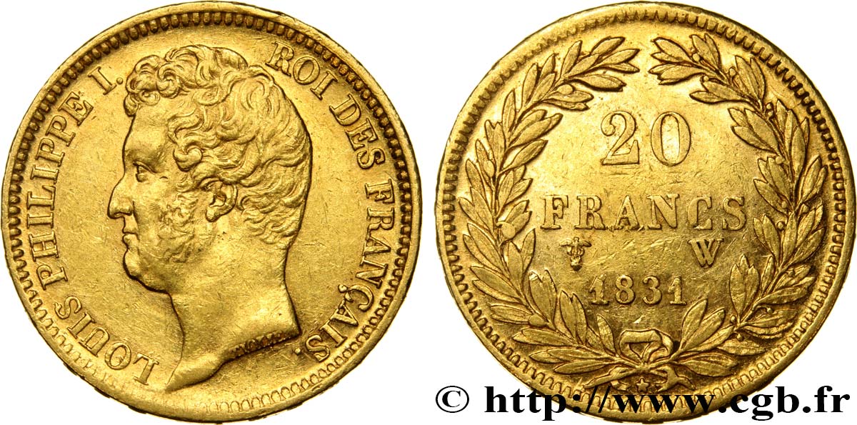 20 francs or Louis-Philippe, Tiolier, tranche inscrite en relief 1831 Lille F.525/5 XF45 