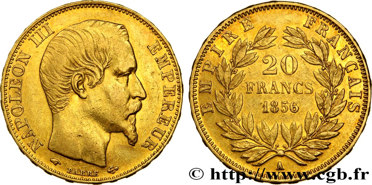 20 francs or Napoléon III, tête nue 1856 Paris F.531/9 BB 