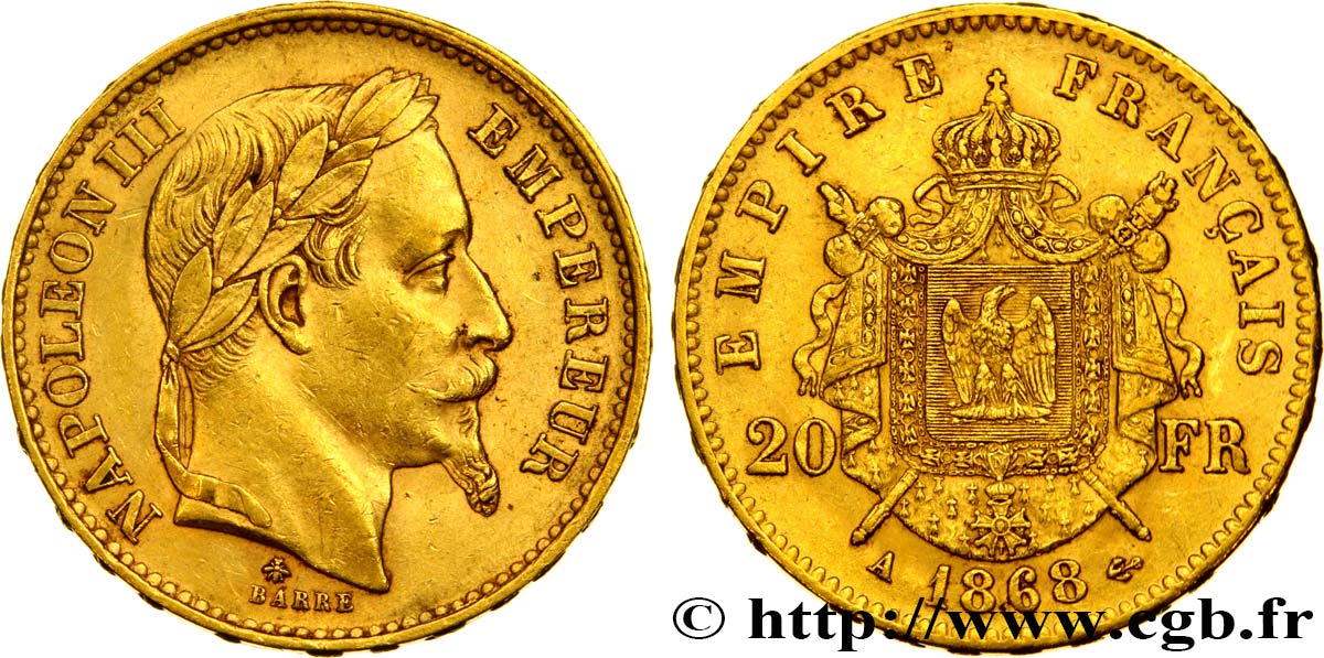 20 francs or Napoléon III, tête laurée 1868 Paris F.532/18 XF48 