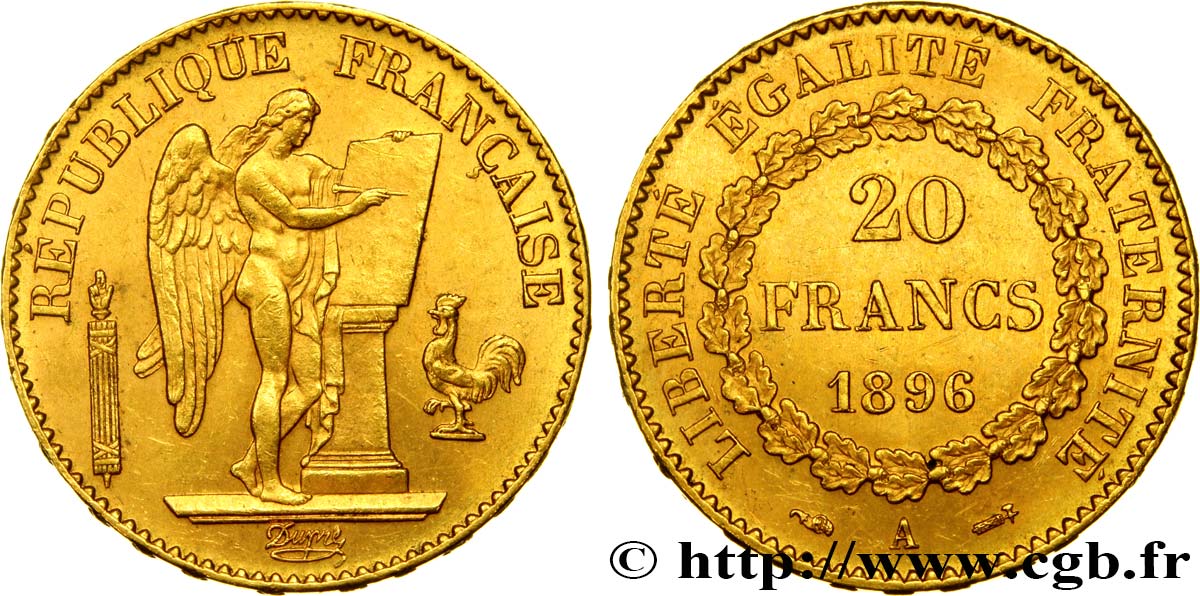 20 francs or Génie, Troisième République 1896 Paris F.533/20 VZ55 