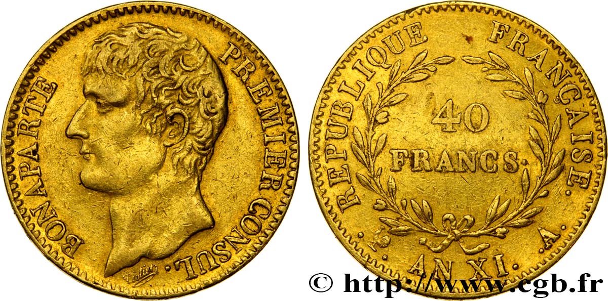 40 francs or Bonaparte Premier Consul 1803 Paris F.536/1 MBC48 