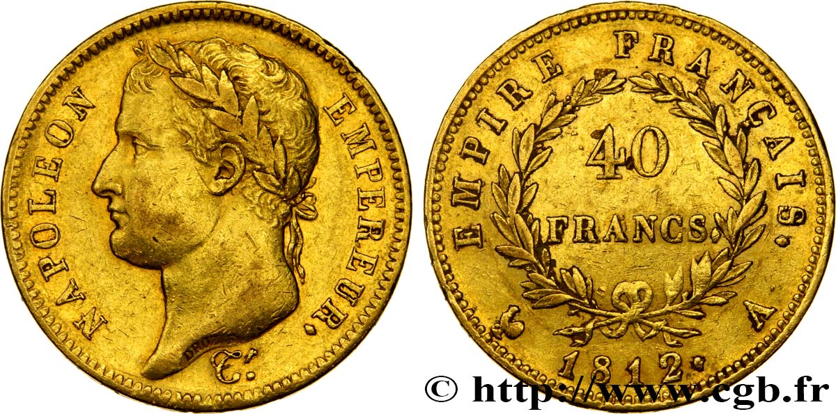 40 francs or Napoléon tête laurée, Empire français 1812 Paris F.541/9 MBC45 