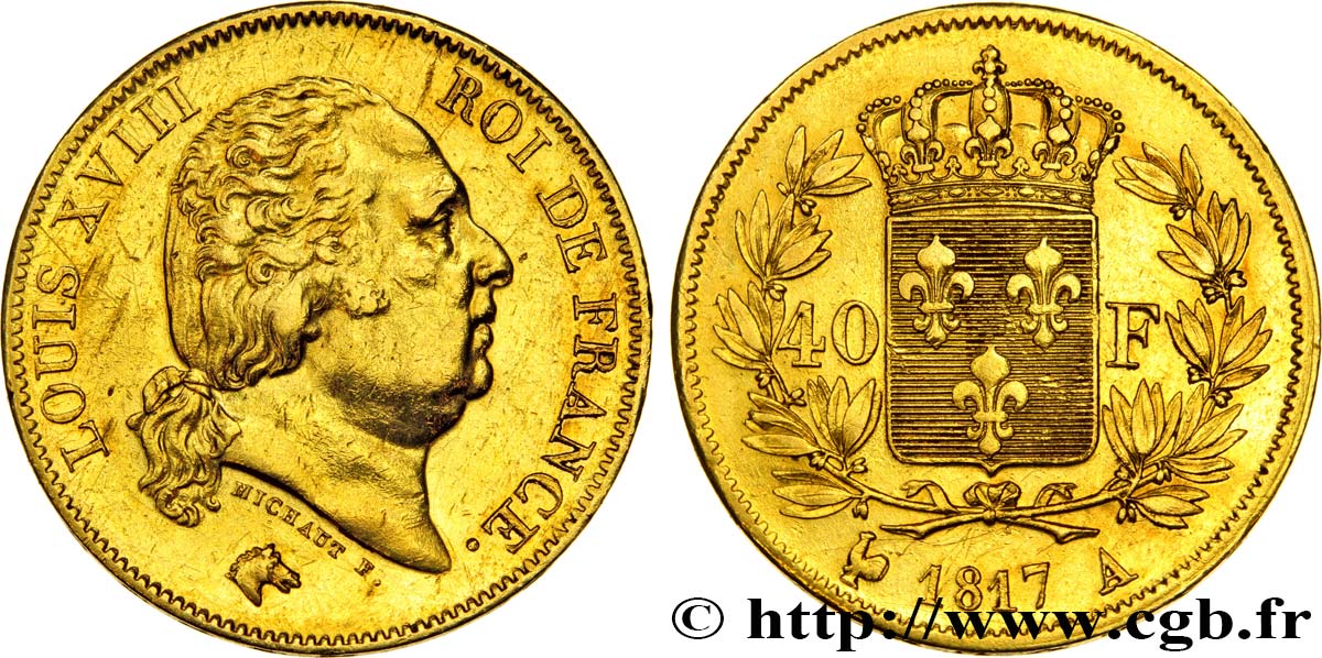 40 francs or Louis XVIII 1817 Paris F.542/6 SS 