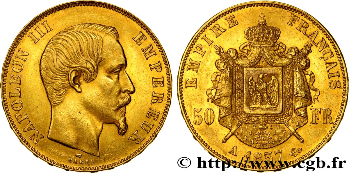 50 francs or Napoléon III, tête nue 1857 Paris F.547/4 TTB54 