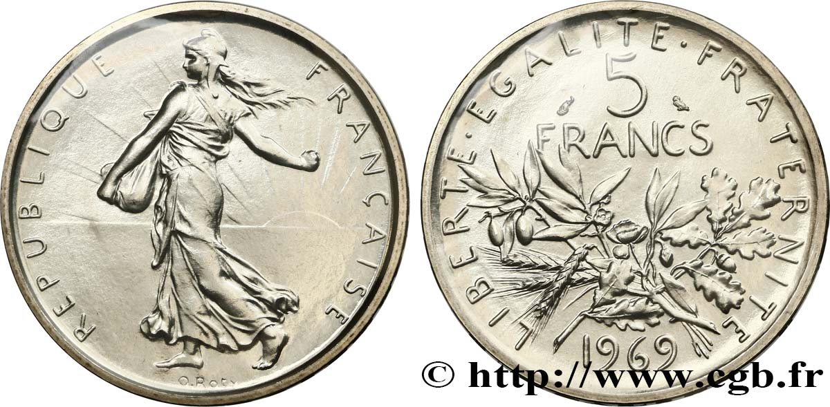 5 francs Semeuse, argent 1969 Paris F.340/13 MS 