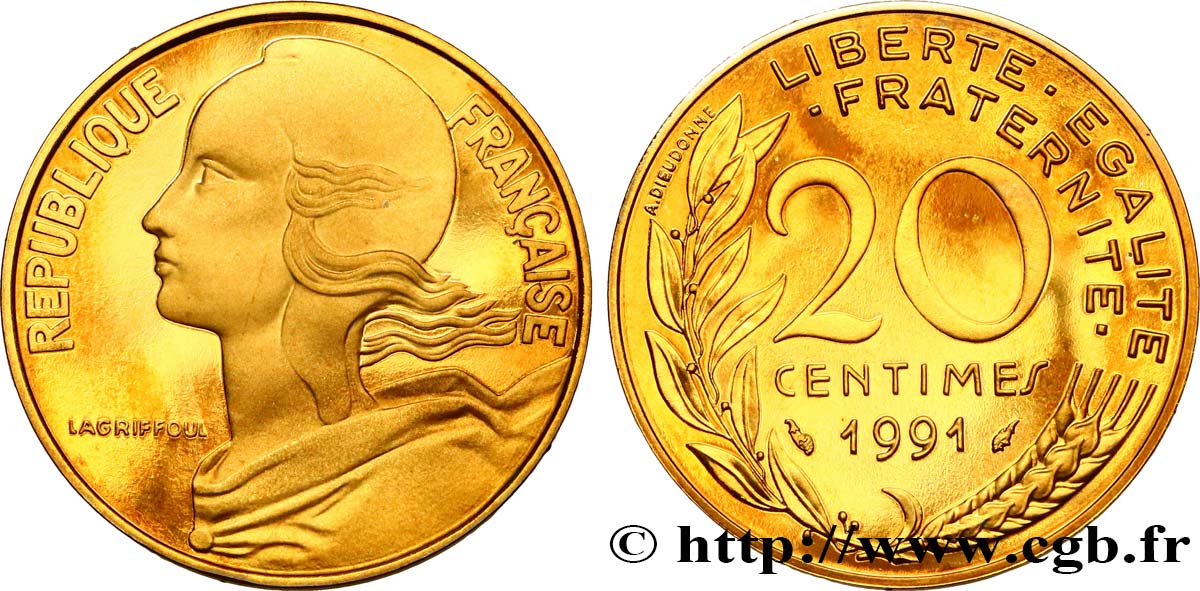 20 centimes Marianne, BE (Belle Épreuve) 1991 Pessac F.156/31 var. MS 