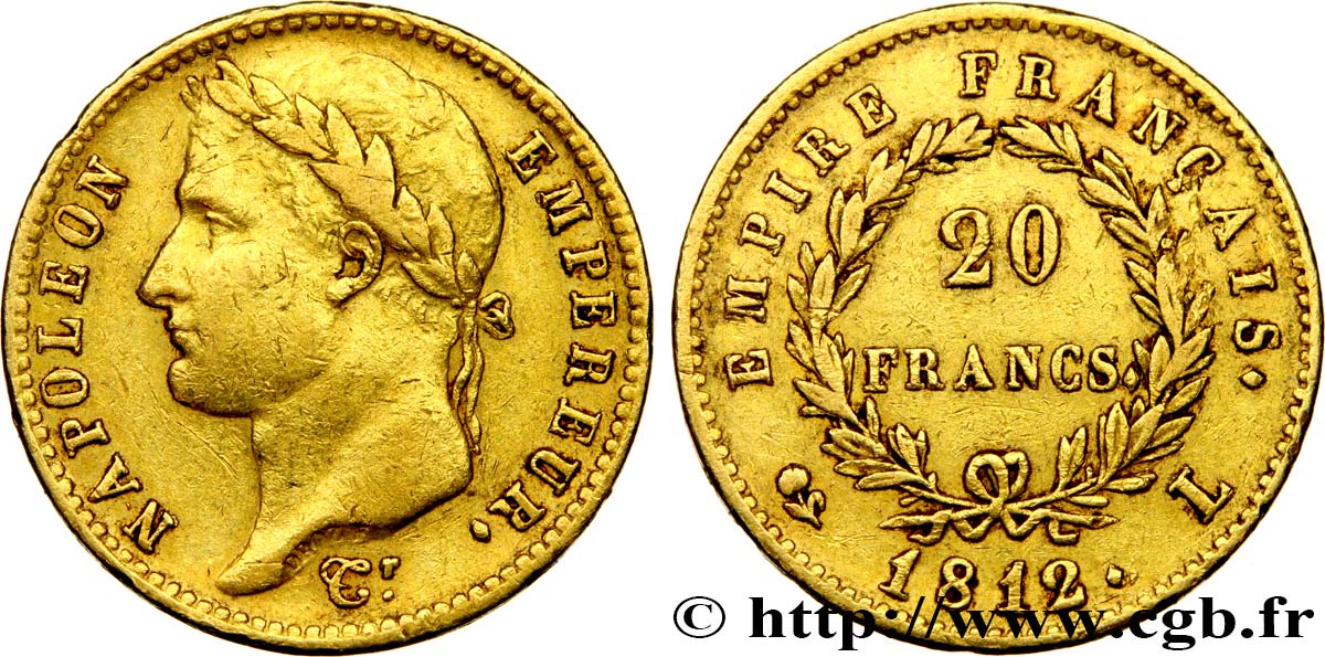 20 francs or Napoléon tête laurée, Empire français 1812 Bayonne F.516/24 TTB42 