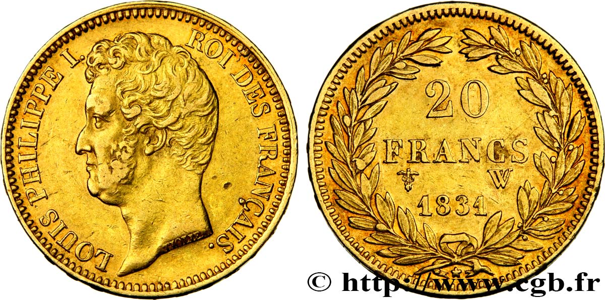 20 francs or Louis-Philippe, Tiolier, tranche inscrite en relief 1831 Lille F.525/5 MBC45 