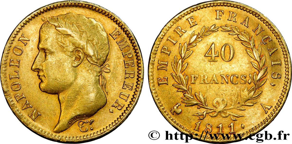 40 francs or Napoléon tête laurée, Empire français 1811 Paris F.541/6 MBC45 