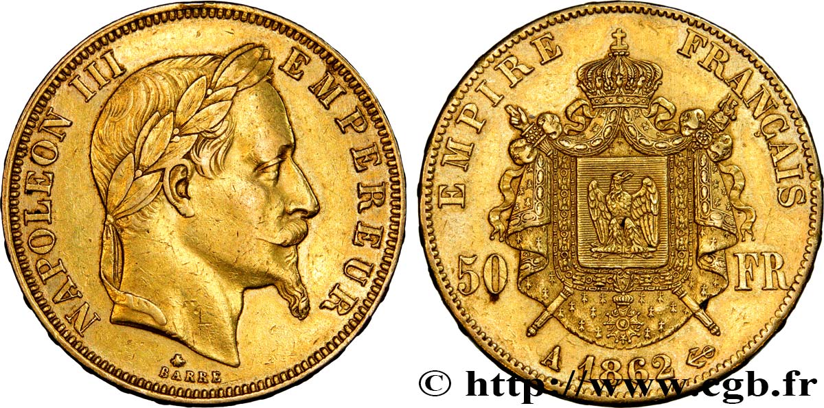 50 francs or Napoléon III, tête laurée 1862 Paris F.548/1 TTB48 