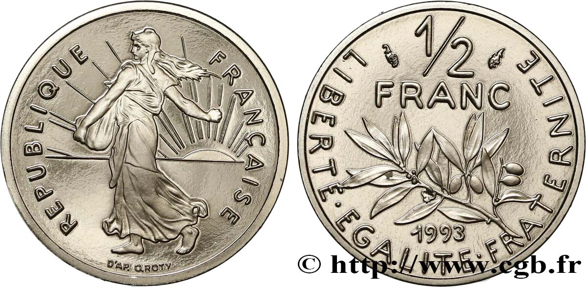 1/2 franc Semeuse, BE (Belle Épreuve) 1993 Pessac F.198/34 var. MS 