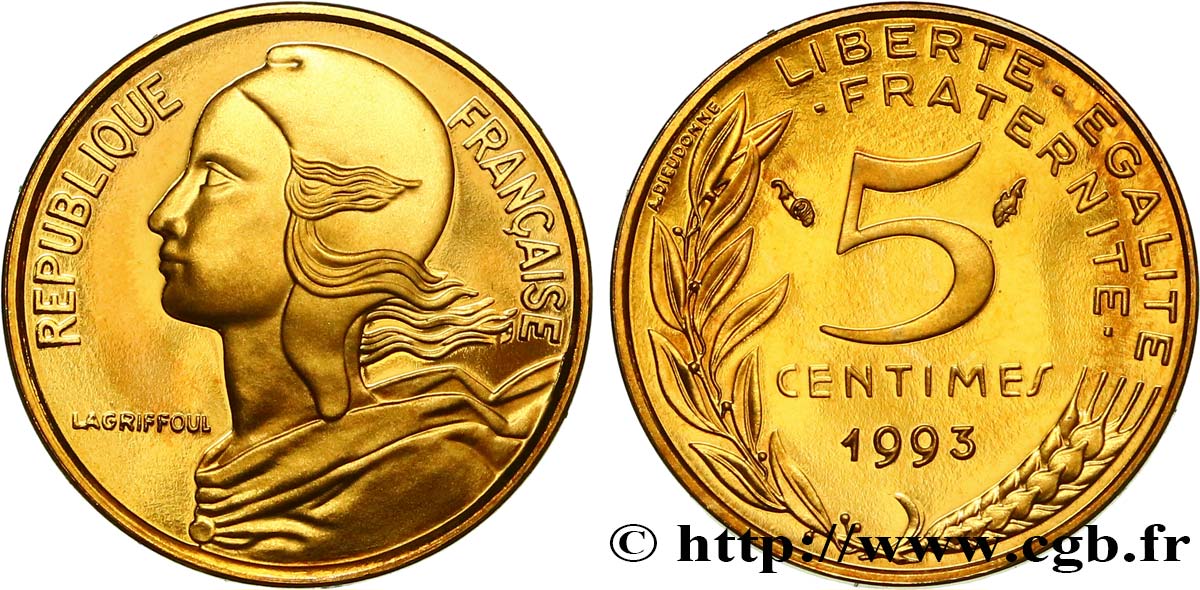 5 centimes Marianne, BE (Belle Épreuve), 4 plis 1993 Pessac F.125/33 var. MS 