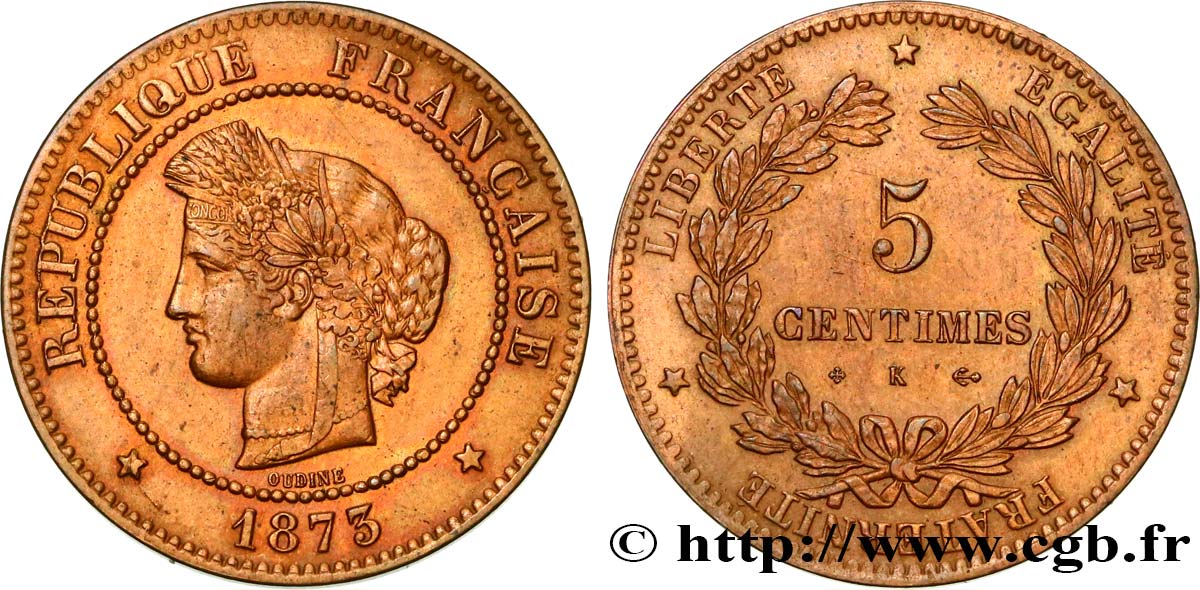 5 centimes Cérès 1873 Bordeaux F.118/8 SUP55 