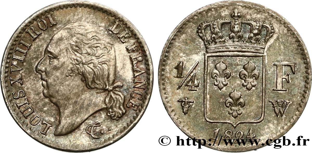 1/4 franc Louis XVIII 1824 Lille F.163/35 SUP60 