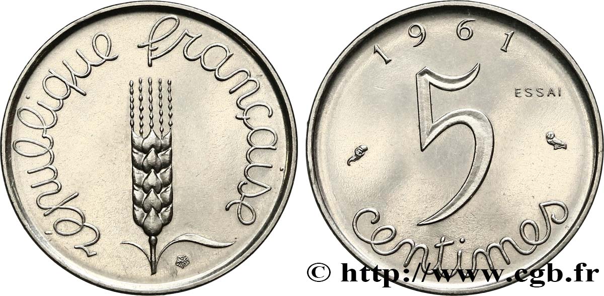 Essai de 5 Centimes Épi 1961 Paris F.124/2 SUP62 