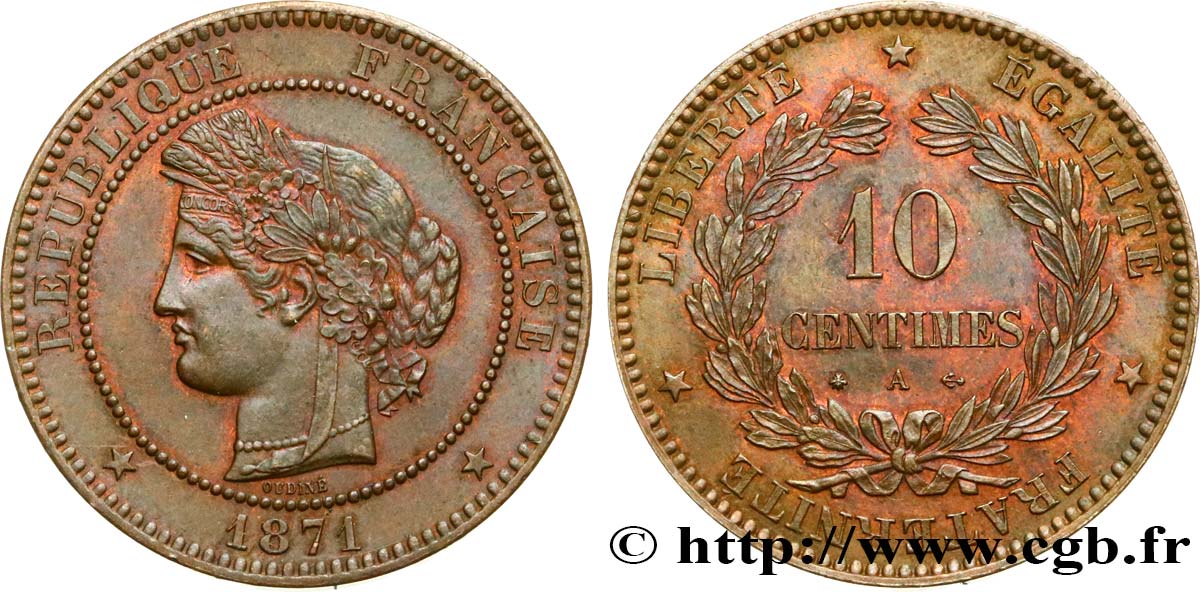 10 centimes Cérès 1871 Paris F.135/6 EBC58 