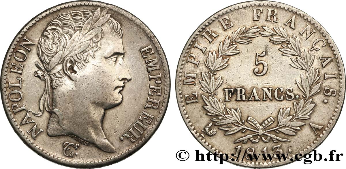 5 francs Napoléon Empereur, Empire français 1813 Paris F.307/58 XF48 