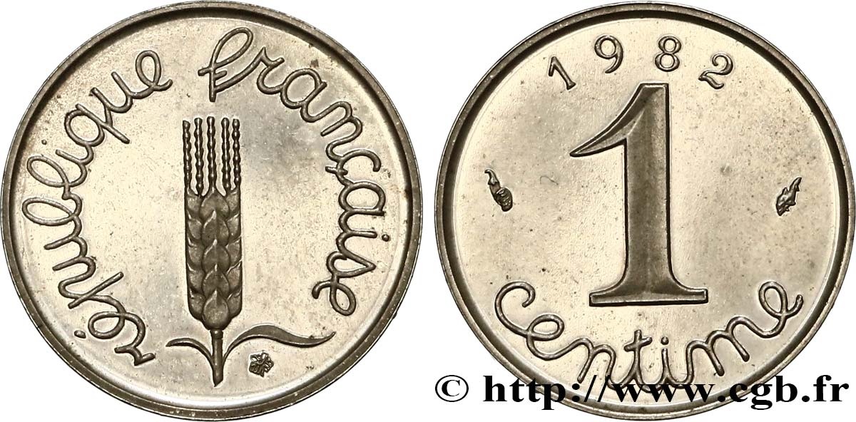 Piéfort argent de 1 centime Épi 1982 Pessac F.106/39P EBC+ 
