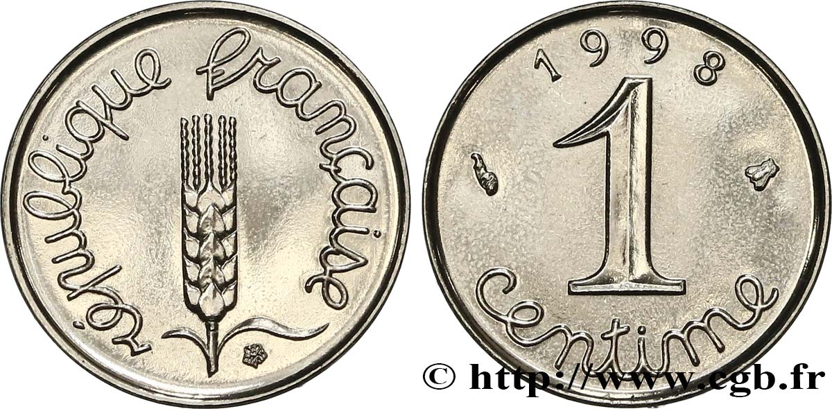 1 centime Épi, BU (Brillant Universel) 1998 Pessac F.106/58 MS63 