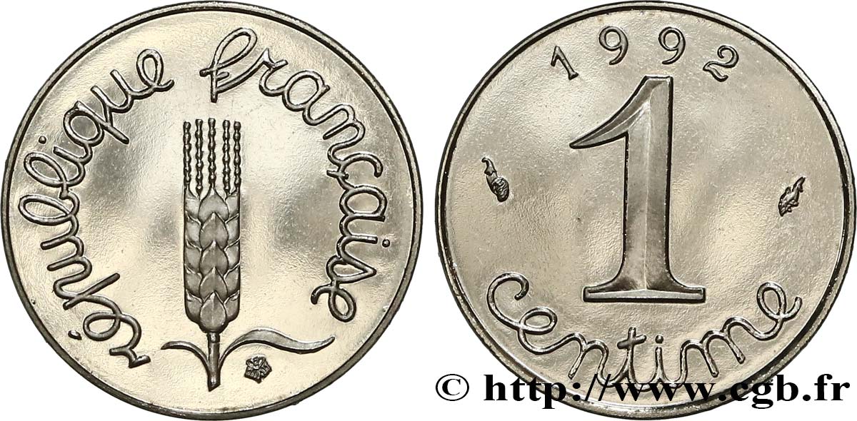 1 centime Épi, BE (Belle Épreuve), frappe monnaie 1992 Pessac F.106/50 var. FDC 