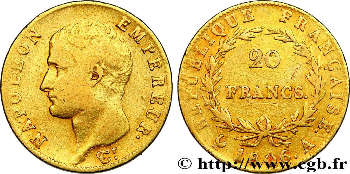20 francs or Napoléon tête nue, Calendrier grégorien 1806 Paris F.513/1 MB35 