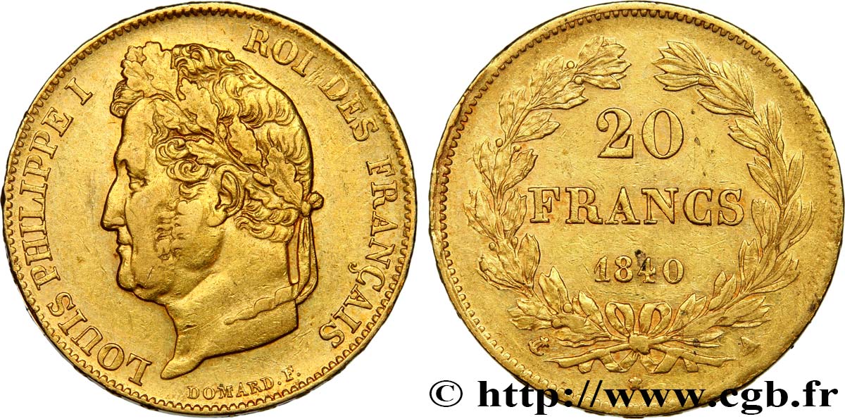 20 francs or Louis-Philippe, Domard 1840 Paris F.527/22 XF48 