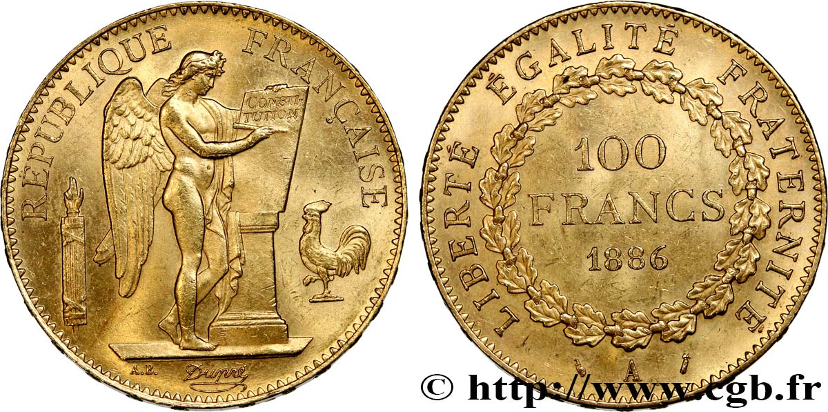 100 francs or Génie, tranche inscrite en relief Dieu protège la France 1886 Paris F.552/7 SUP58 