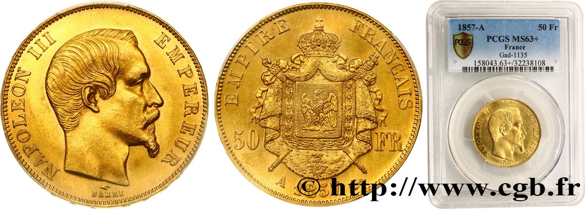 50 francs or Napoléon III, tête nue 1857 Paris F.547/4 SPL63 PCGS